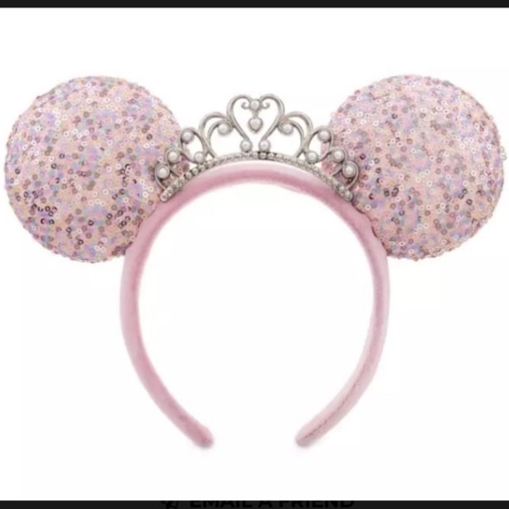Disney Parks Mickey Ears Headband Pink Princess Ears with Pearl Tiara